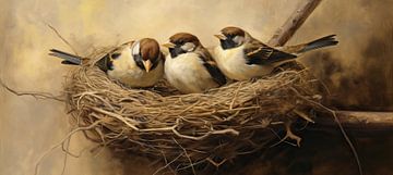 Realistische Spatzen | Spatzen von Blickfänger Gemälde