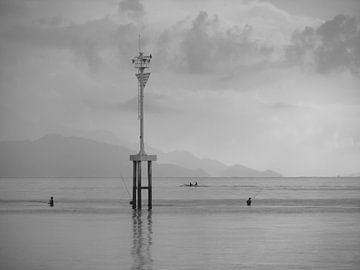 Fishermen at Lovina Beach, Bali (black and white) by Daan Duvillier | Dsquared Photography