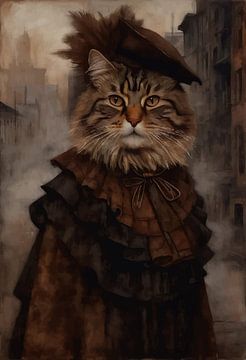 Chat dans un portrait de l'époque des vêtements de la révolution industrielle