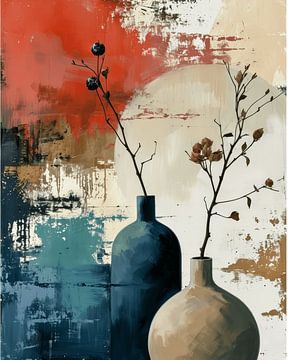 Still life in taupe, orange and blue. Zen, wabi-sabi by Studio Allee