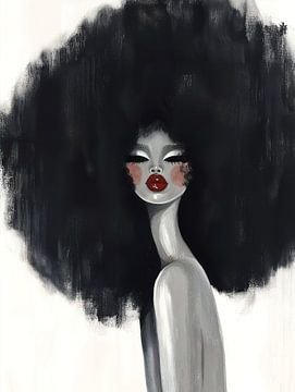 Portrait d'une femme noire aux cheveux afro sur Franka Poulain