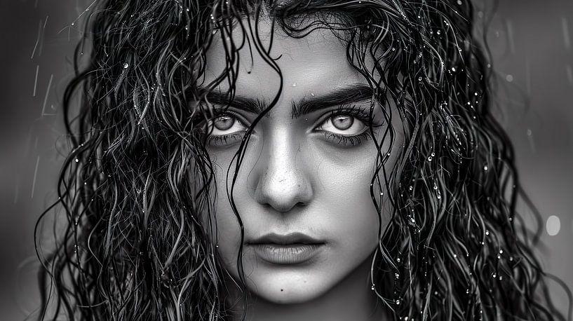 Schwarzes und weißes Porträt einer Frau von PixelPrestige