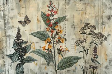 Mischtechnik-Collage "Landschaft mit Schmetterling"