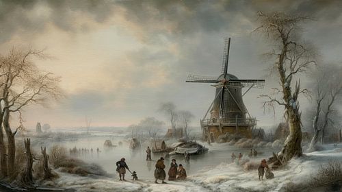 Hollands winterlandschap schilderij met molen