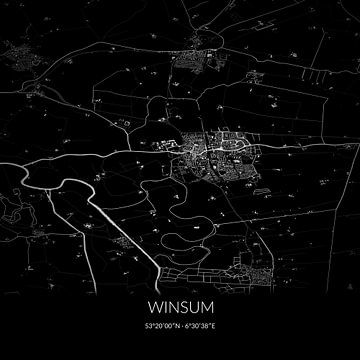 Schwarz-weiße Karte von Winsum, Fryslan. von Rezona