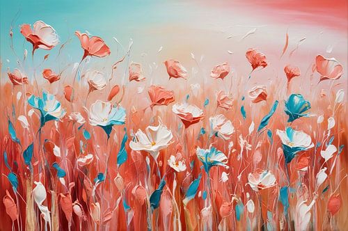 Kleurrijk bloemenveld in pastel