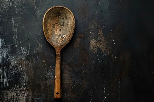 Verweerde houten lepel tegen donkere achtergrond