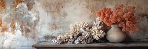 Nature morte au corail en orange et blanc tendre