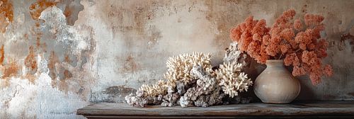 Koraalstilleven in Oranje en Zacht Wit