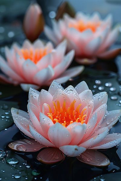 Soft pink water lilies with water droplets by Art & Soul Creations