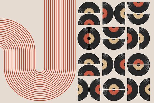 Retro Vintage Muziek Geometrie Kunst Vinyl Abstract van FRESH Fine Art