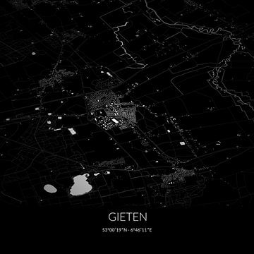 Black-and-white map of Gieten, Drenthe. by Rezona