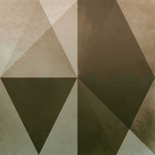 Abstracte geometrische kunst in bruin en donker goud.