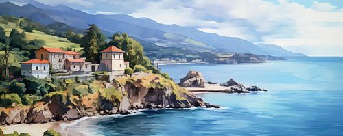 Zeezicht met Villa's | Kustlandschap Schilderij