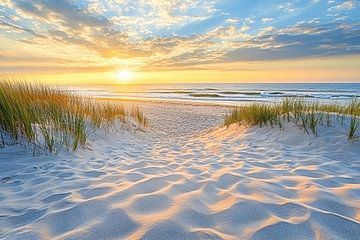 Strand bij zonsondergang met duinen van Art & Soul Creations