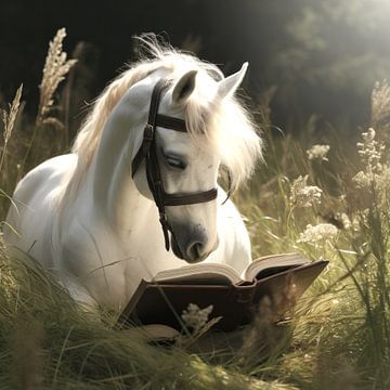 Horse reading in Nature by ByNoukk