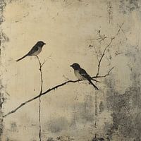 Minimalist Birds in Japanese Wabi-Sabi Style