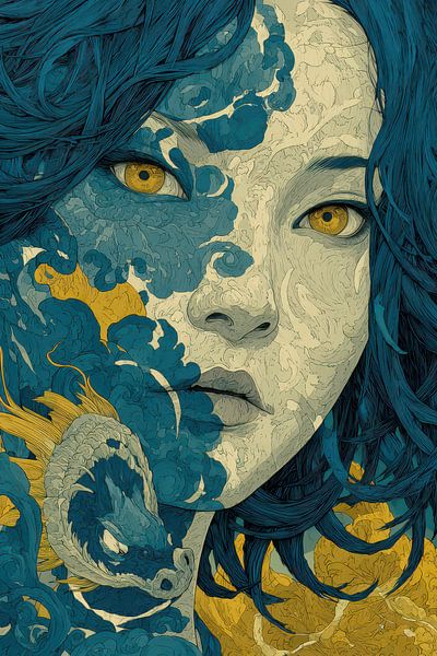 portrait en jaune et bleu par Egon Zitter