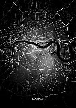 London - Abstrakte Karte in Schwarz-Weiß von Art By Dominic
