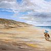 Paardrijden op het strand. Aquarel op papier van Galerie Ringoot