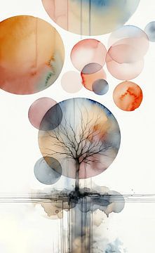 Abstract met boom en cirkels... van Ans Bastiaanssen
