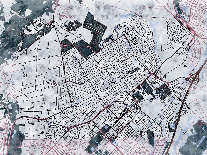 Map of Heemskerk with the style 'White Winter' by Maporia
