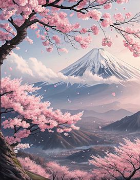 Mount Fuji with cherry tree blossoms in Japan Asia Nature