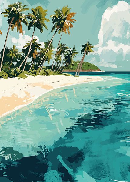Idyllisch tropisch strandlandschap met palmbomen van Pixelbull Design