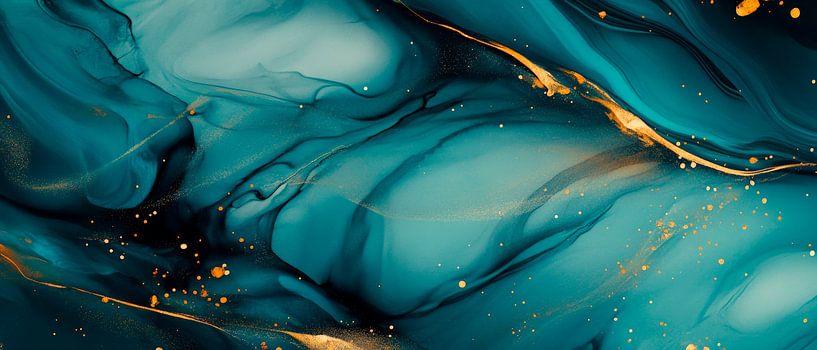 Watercolour with gold accents and blue by Poster Art Shop