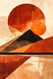 Paysage minimaliste de coucher de soleil dans le désert – Art mural moderne aux tons neutres et chauds