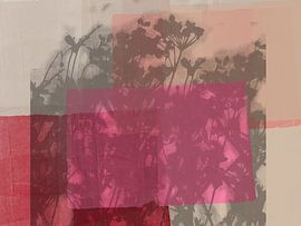 Taupe flowers on red, neon pink and white by Dina Dankers