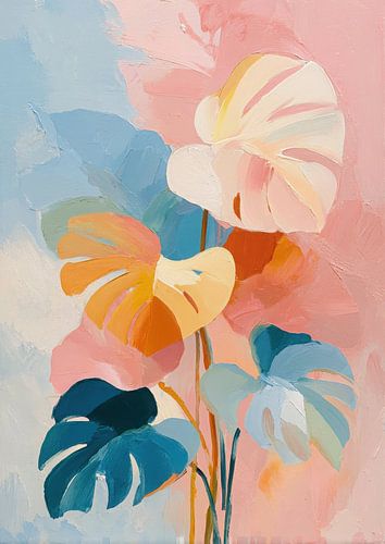 Abstract monstera in pastel colours