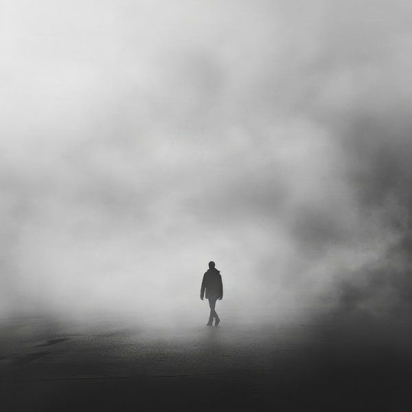 Einsamer Spaziergang im Nebel - Mystische Schwarzweiß-Fotografie von Poster Art Shop
