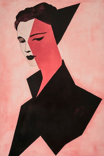Geometrisches Porträt in Rot und Schwarz von Poster Art Shop