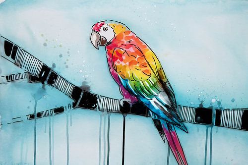 Perroquet coloré dans un dessin abstrait