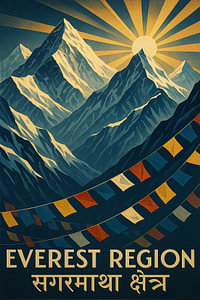 Mount Everest Region Vintage Poster - Himalayas & Gebetsfahnen Kunstdruck