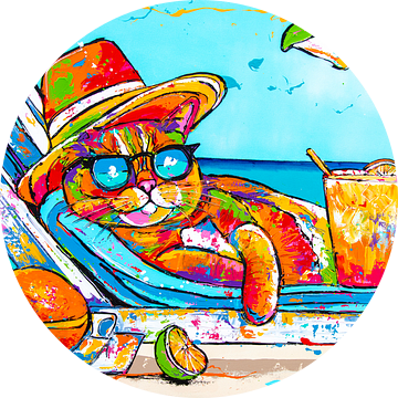 Relaxte kat op het strand van Happy Paintings