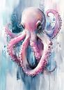 Pink watercolor octopus #octopus by JBJart Justyna Jaszke thumbnail