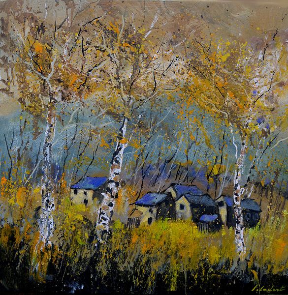 Enkele berkenbomen in de herfst van pol ledent