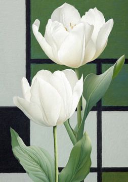 White Tulips on Green van Marja van den Hurk