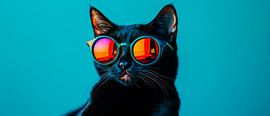 Chat noir frais avec lunettes de soleil sur Poster Art Shop