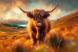 Highlander Rindfleisch in malerischem Stil mit goldenem Glanz