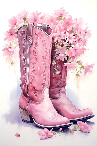 Cowgirl Boots mit Blumen von NJ Midnight Studio
