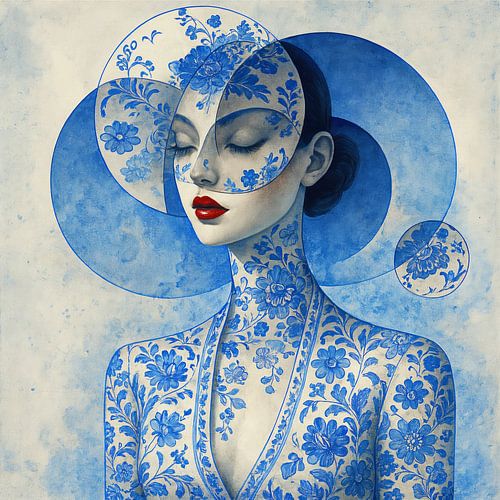 Femme abstraite en bleu de Delft