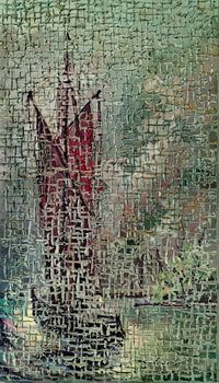 Voilier rouge mystique. Une mosaïque texturée