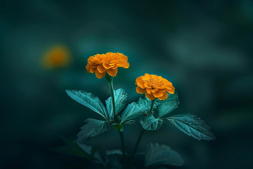 Two orange flowers against green background by Imperial Art House