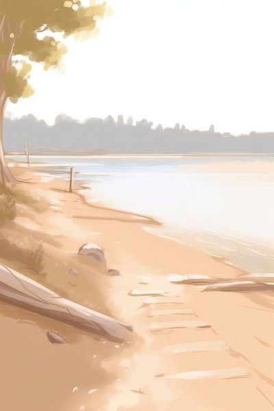 Beige Painting Peaceful Horizon | Landscape painting by Eye catching paintings