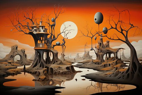 Landscape surreal abstract and bizarre with alien life