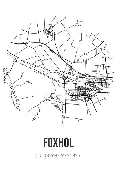 Foxhol (Groningen) | Map | Black and white by Prints of Place
