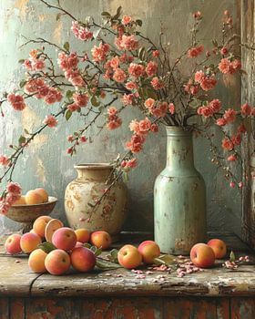 Bloesem en perziken, stilleven